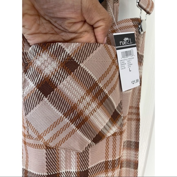 NWT Rue21 Tan Plaid Overall Dress - Picture 5 of 8